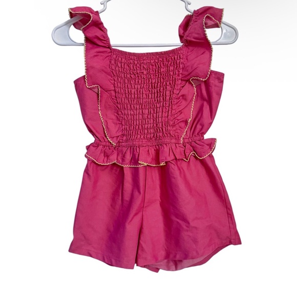 Other - Vince Camuto Girls Pink Ruffle Romper Size 8 Yellow Trim NWT Cute Summer